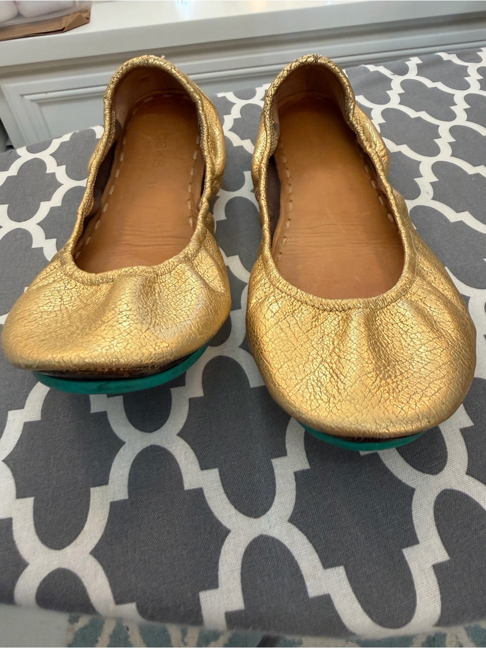 Tieks Gold Ballet Flats - Womens Metallic Slip-On 11 blue soles